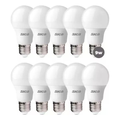 Pack x10 Lámpara Led Bulbo 9W E27 Luz de Día Sica