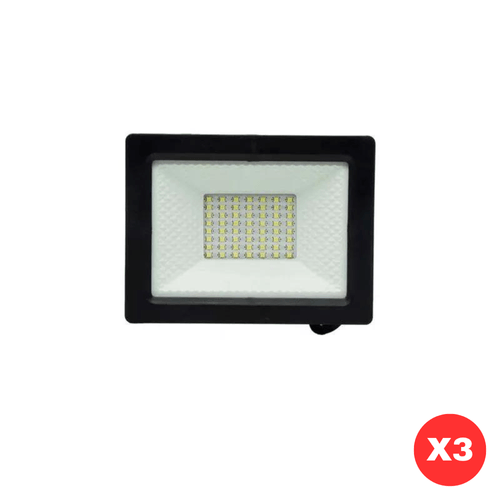 Pack x3 Reflector Led Smd 50W Luz de Día Ip65 Negro Sica