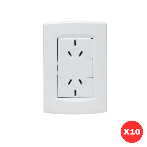 Pack x10 Llave de Luz Armada 2 Tomas Binorma Línea Life Blanco Sica